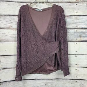 Maurices Womens Lace Wrap Blouse Mauve XXL